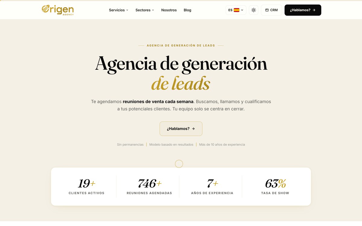 Web design for Origen Agency