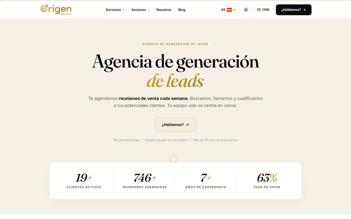 Diseño web de Origen Agency