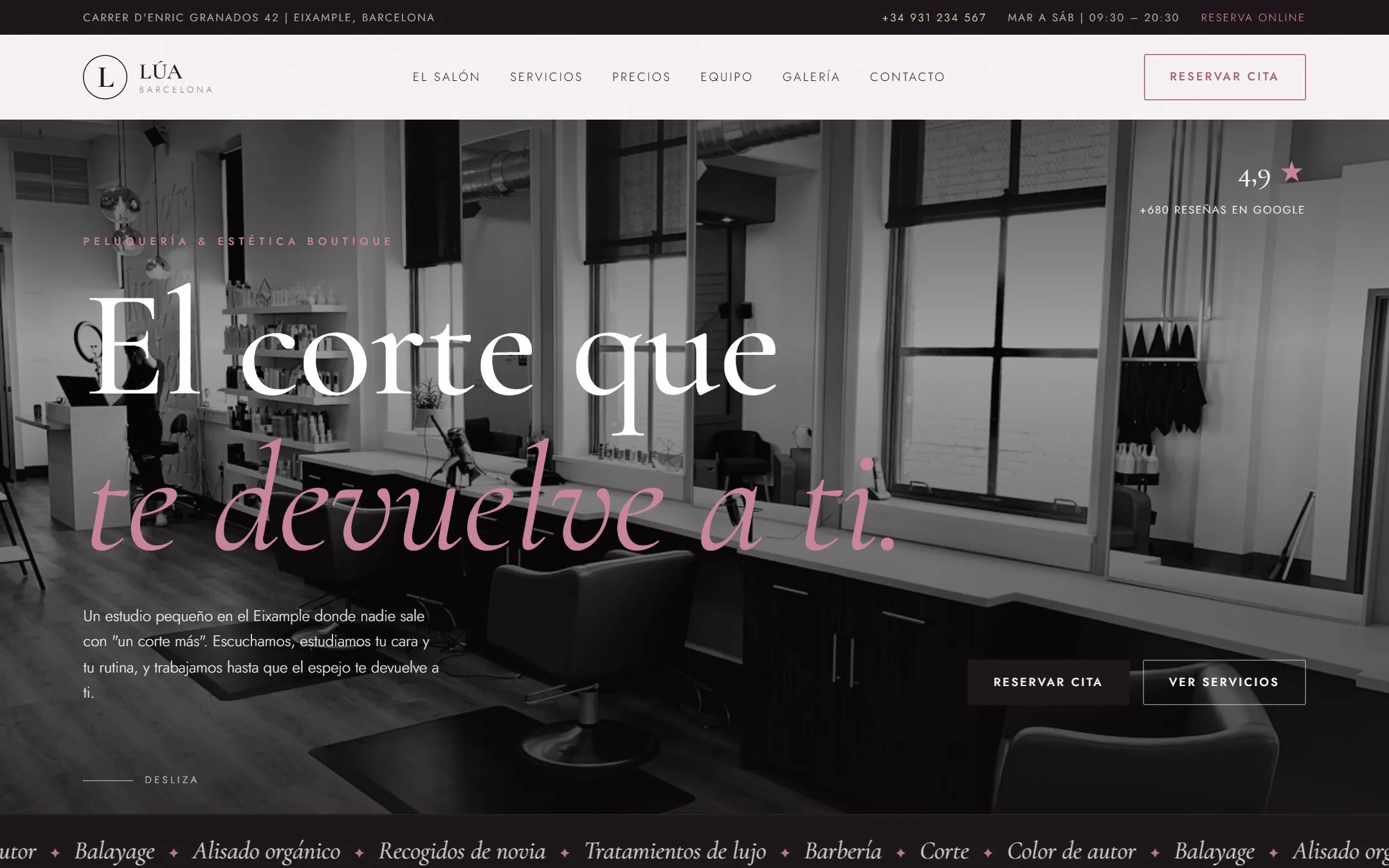 Diseño web de LÚA, peluquería y estética en Barcelona