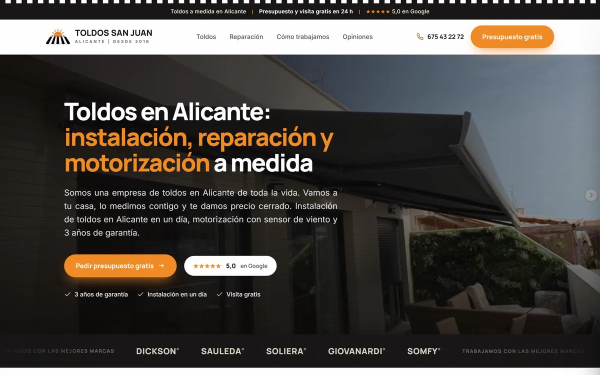 Diseño web de Toldos San Juan